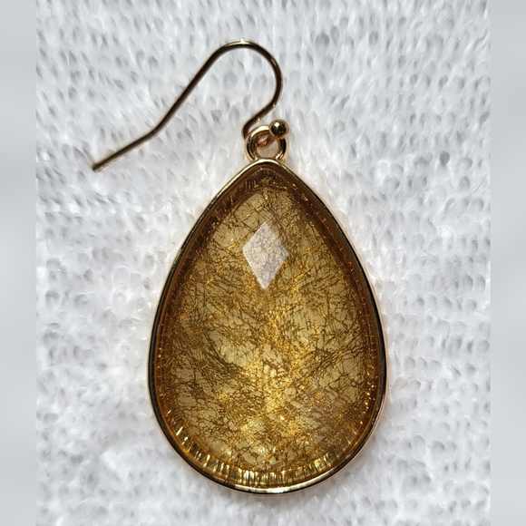 Golden Cotton Translucent Teardrop Statement Dangle Earrings / Pierced - Picture 5 of 6